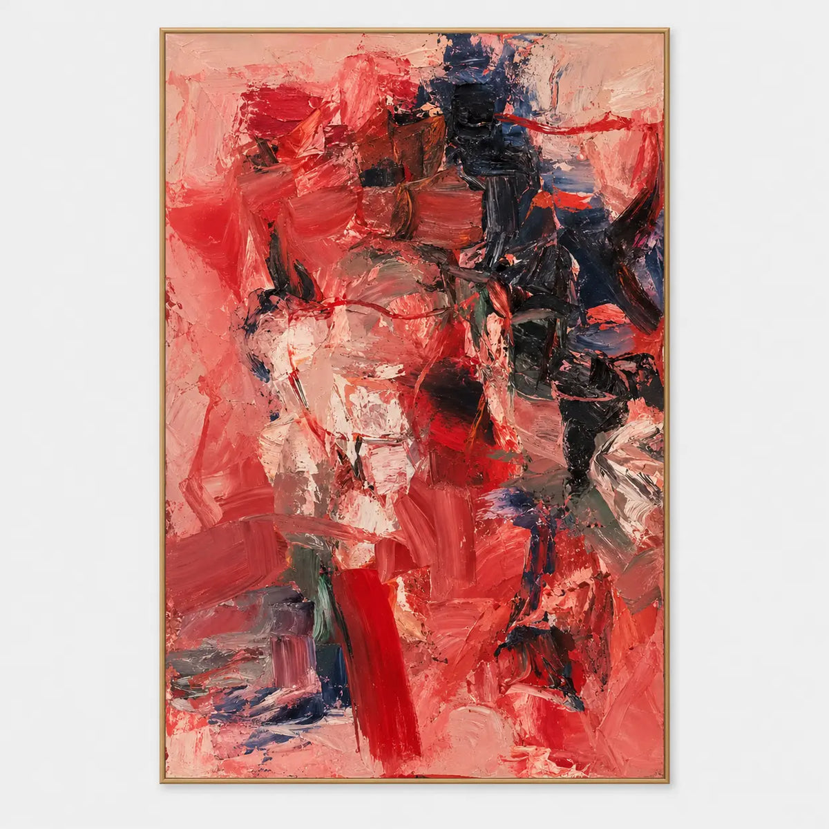 Crimson Against the Night Column: A dark blue-black column breaks through red near the upper right