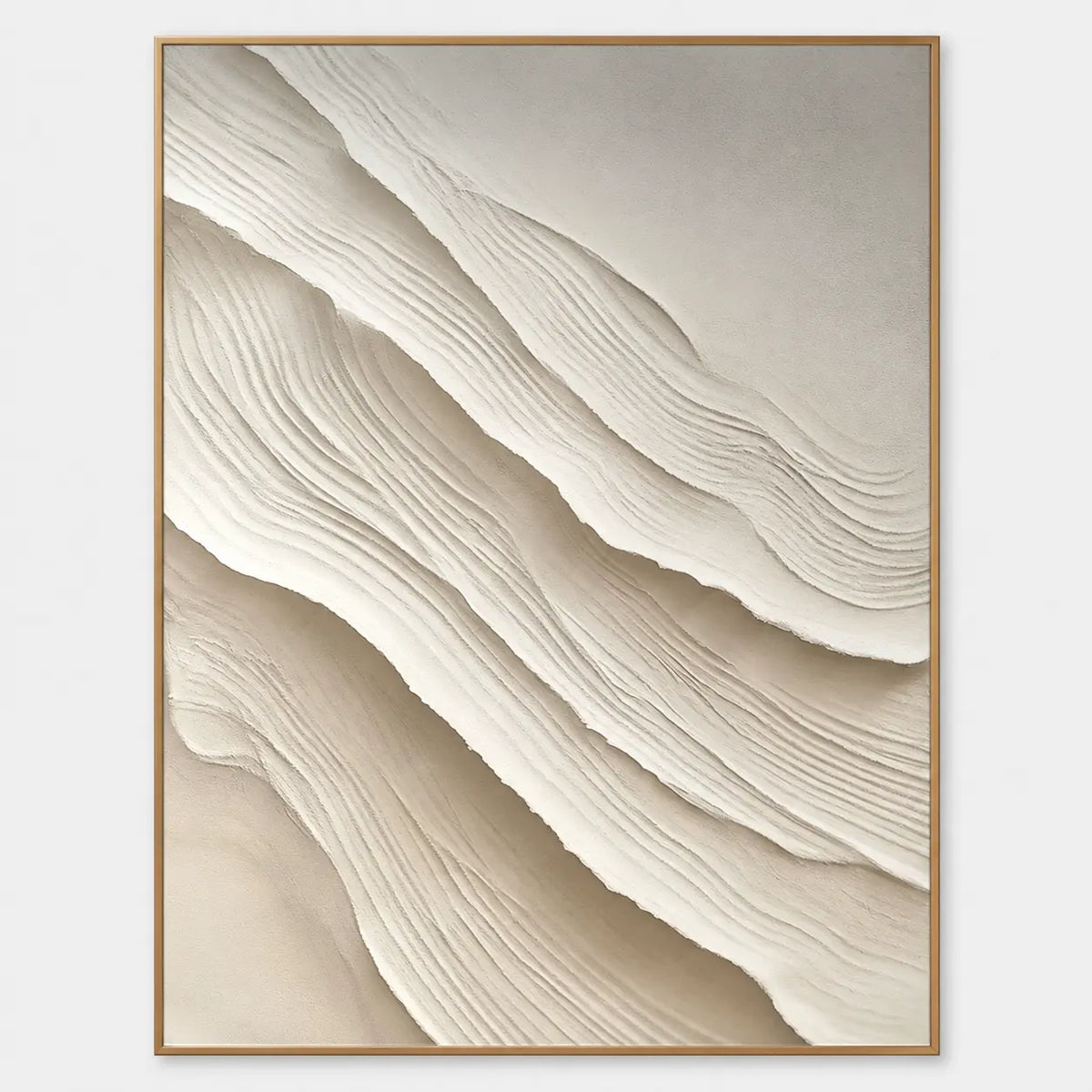 Ivory Folds Descending: Ivory bands with tightly spaced curving ridges descend diagonally from upper left to lower right