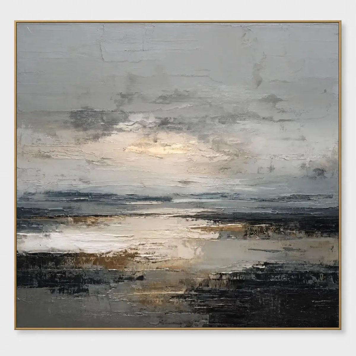 Light Between the Tidal Rocks: A pale cloud opening reflects through water between dark foreground rocks
