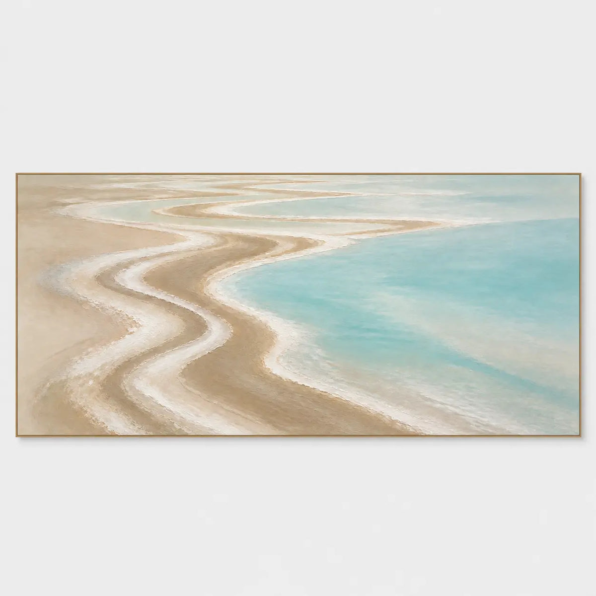 The Shore Draws a Curve: Parallel white surf curves along beige sand beside pale turquoise water