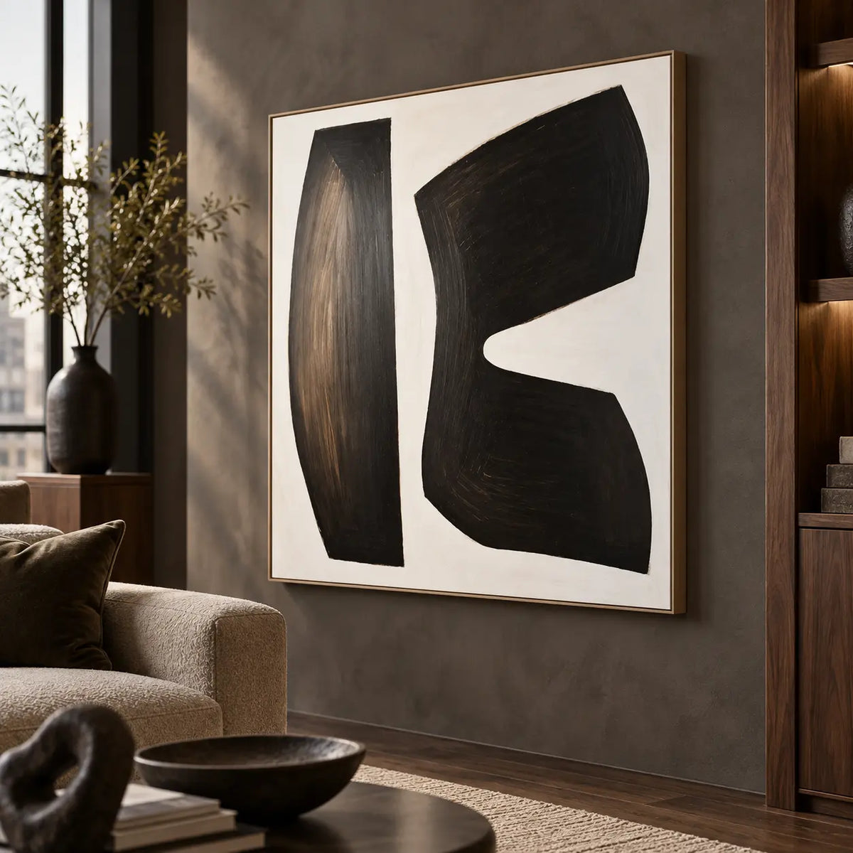 The Space Between Forms: viewed obliquely beside a window and wooden shelves