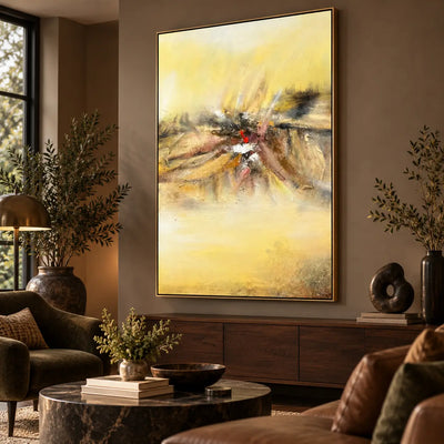 A Spark in the Haze: viewed at an angle above a long wooden cabinet