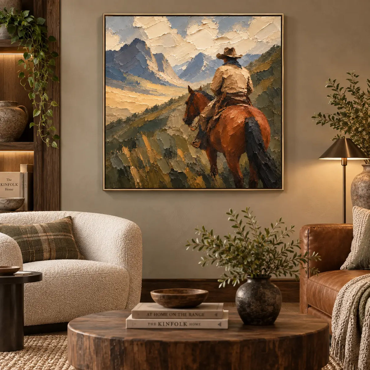 Beyond the Saddle: between a cream boucle chair and brown leather sofa