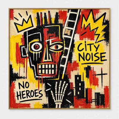 Angular red-and-black face beside a tilted ladder, yellow lightning and CITY NOISE lettering