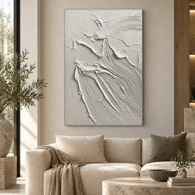 Contours After the Rain: above a cream sofa with a taupe throw and pale oval table