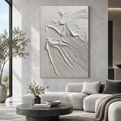 Contours After the Rain: above a pale chaise with a round black marble table
