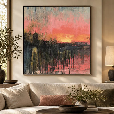 Coral Afterglow: over a cream sofa with a salmon lumbar cushion