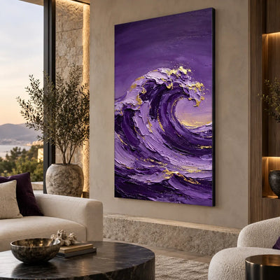 Crest of Amethyst: Angled painting view beside a stone wall and sea-view window
