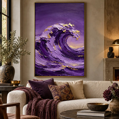 Crest of Amethyst: above an ivory sofa near a fireplace and brass lamp