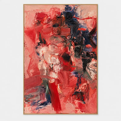 Crimson Against the Night Column: A dark blue-black column breaks through red near the upper right