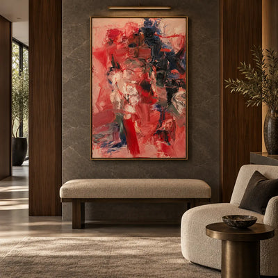 Crimson Against the Night Column: beneath a picture light above an upholstered bench