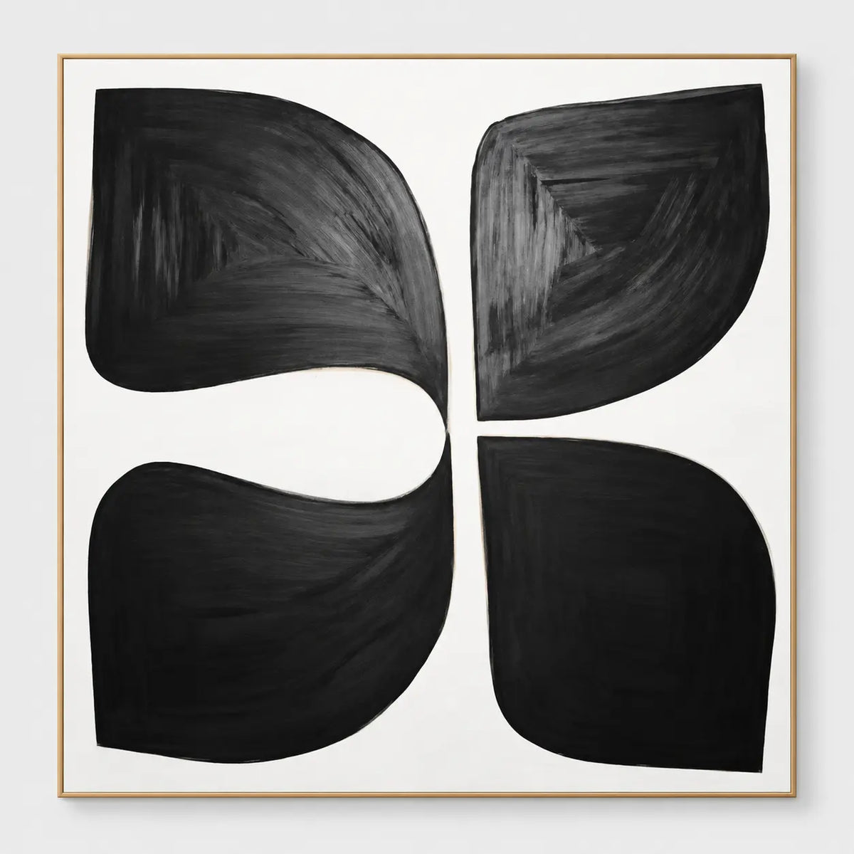 Four Forms Around a Pause: Four rounded black lobes surround narrow white gaps in a square arrangement