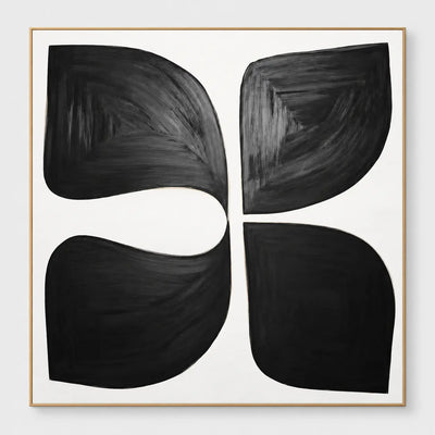 Four Forms Around a Pause: Four rounded black lobes surround narrow white gaps in a square arrangement