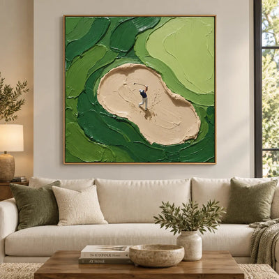 From the Sand above a cream sofa with olive cushions and a rectangular coffee table