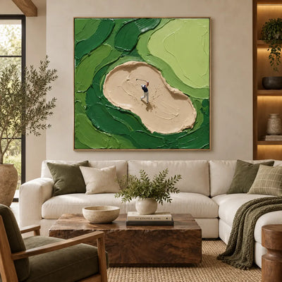 From the Sand above a sofa between an archway and dark display shelves