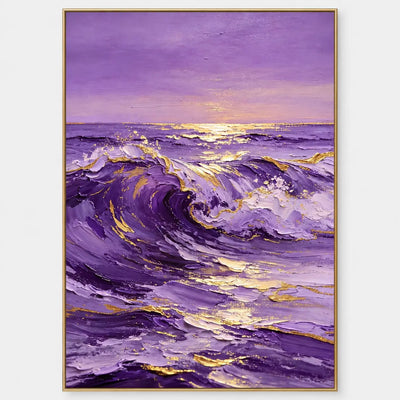 Lavender Tide at Sundown: A lavender wave rolls beneath a purple sky with golden light along the horizon