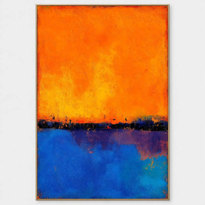 Tangerine over Ultramarine: A radiant orange field meets vivid blue beneath a narrow dark horizon