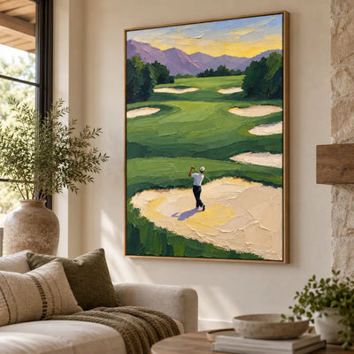The Bunker Below the Peaks: angled beside a stone fireplace above a cream sofa