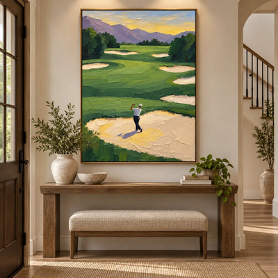 The Bunker Below the Peaks: above an entry console with a cream bench and trailing plant