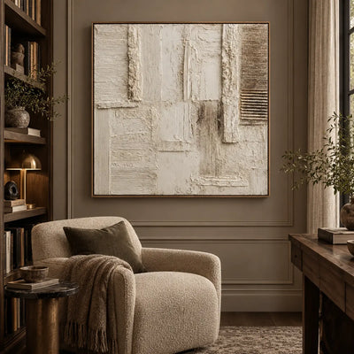 The Chalkwork Grid: beside a cream armchair and dark wood library shelves