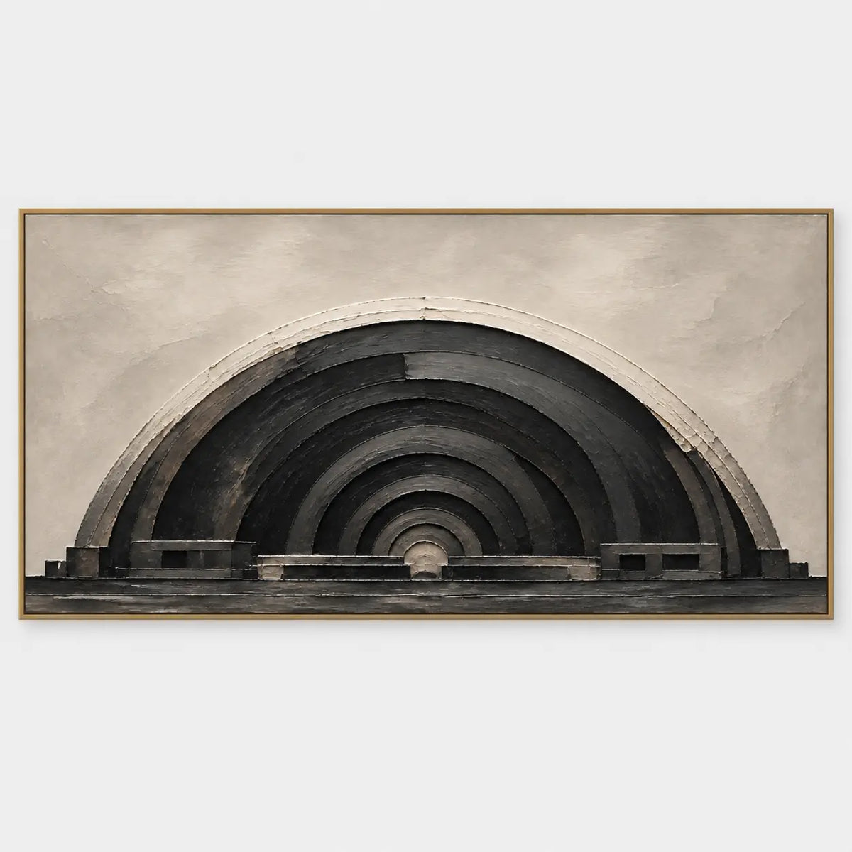 The Charcoal Arcade: Nested charcoal semicircles over a straight baseline on a cream field