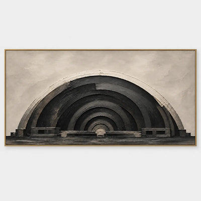 The Charcoal Arcade: Nested charcoal semicircles over a straight baseline on a cream field
