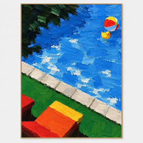 Poolside Art | The Duck and the Striped Ball