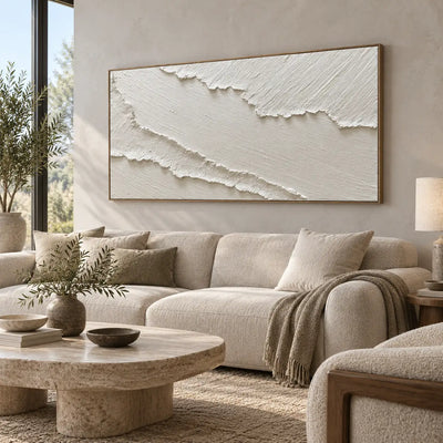 The Pale Divide: above a cream sofa beside a tall window and round stone table