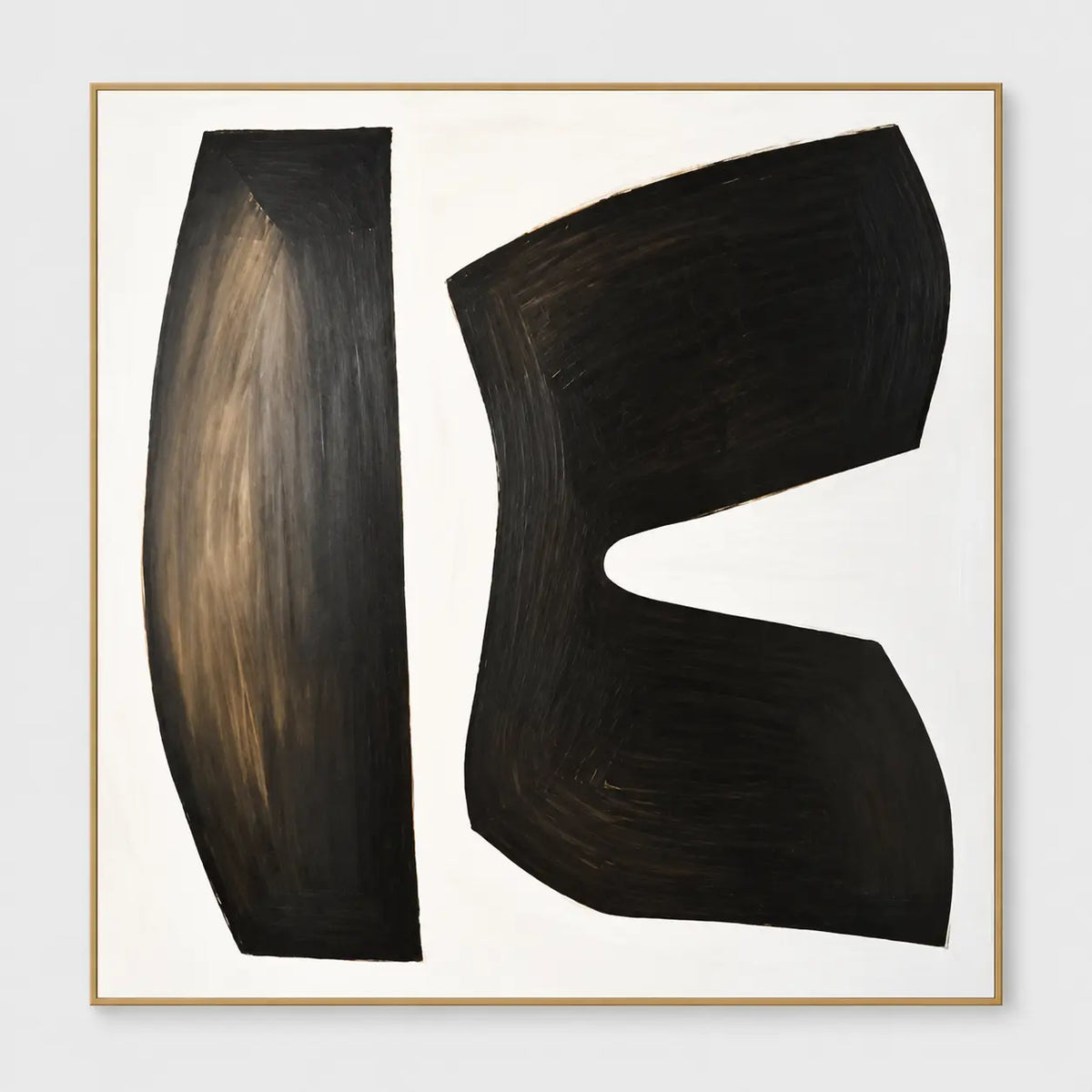 The Space Between Forms: Two broad black shapes face each other across an ivory gap