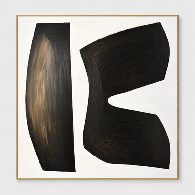 The Space Between Forms: Two broad black shapes face each other across an ivory gap