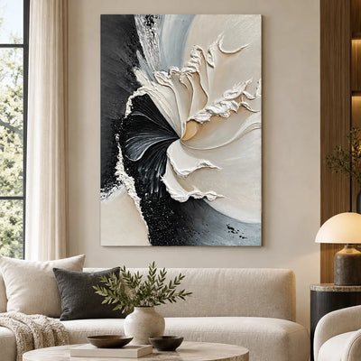 The Turning Point: above a cream sofa with a charcoal cushion and pale round table