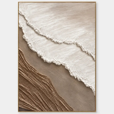 The Umber Shoreline: Broad ivory surf sheets cross diagonally downward from upper left to lower right