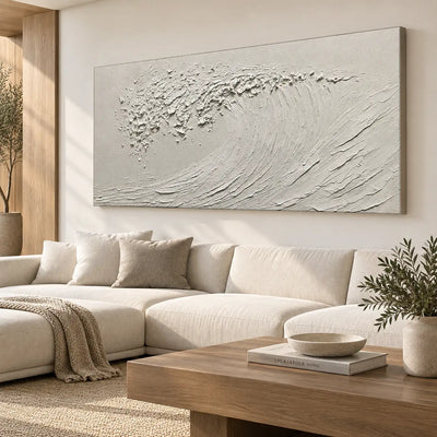 The Uncolored Breaker: above a cream sectional with an oak coffee table