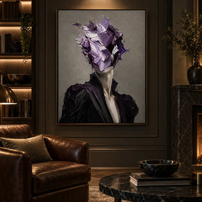 The Violet Unnamed: beside a dark fireplace and brown leather reading chair