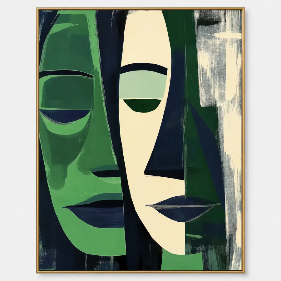 Figurative Art | Two Faces in Forest Green
