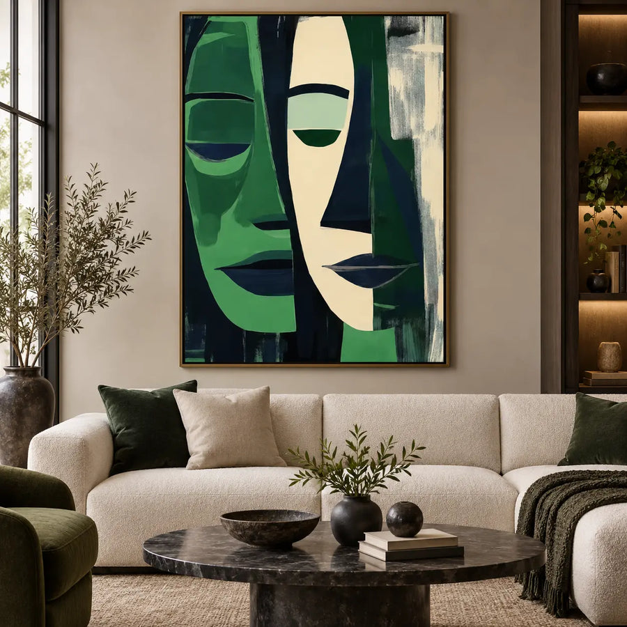 Figurative Art | Two Faces in Forest Green