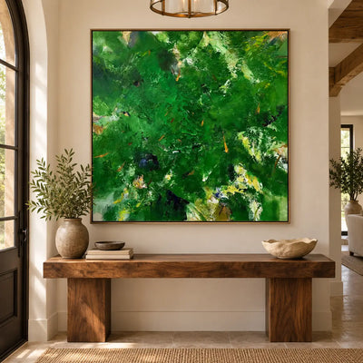 Verdant Immersion: above a wooden console beside an arched window