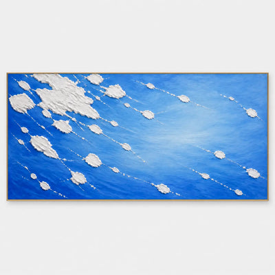 White Traces in Cobalt: Irregular white patches and diagonal trails across a saturated blue field